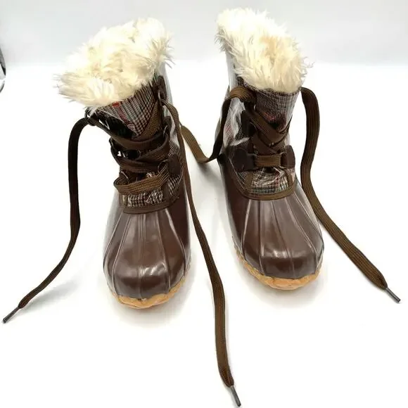 Sporto style kim4451902 women brown Plaid faux fur Lined Waterproof Duck Boots 8 - Picture 6 of 12